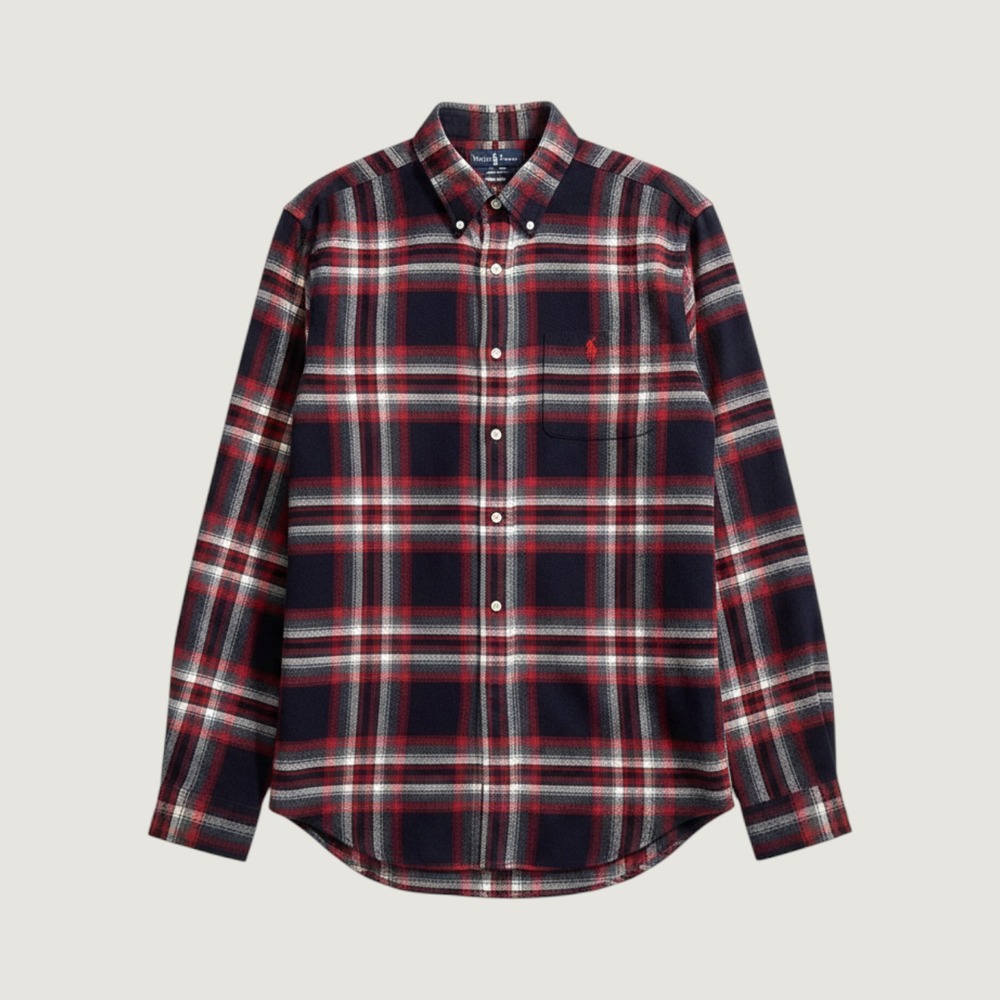 Ralph Lauren Mens Classic Fit Flannel Plaid Button Down Shirt Red Black XL